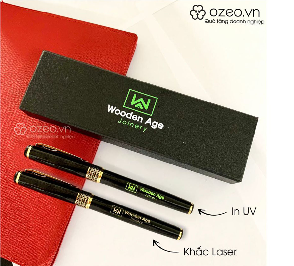 so sánh in uv và khắc laser lên bút kim loại
